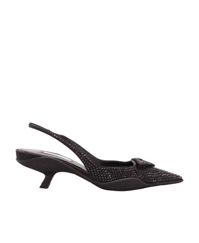 Prada Crystal Shoes With Exposed Heels In Black