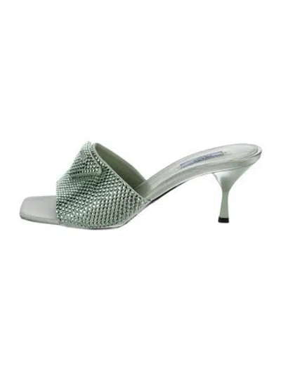 Pre-owned Prada Crystal Slides In Green