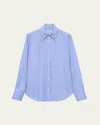 Prada Poplin Shirt With Rhinestone Detail In F0013 Azzurro