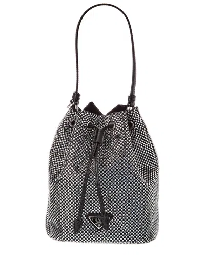 Prada Crystal-studded Mini Satin Bucket Bag In Multi