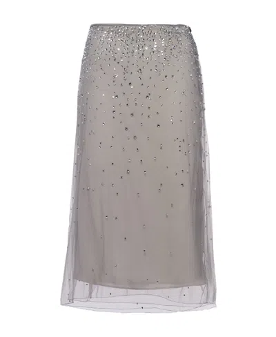 Prada Crystal-studded Tulle Midi Skirt In Grey