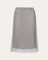 Prada Crystal-studded Tulle Midi Skirt In Granito