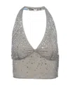Prada Crystal-studded Tulle Top In Granite Ash