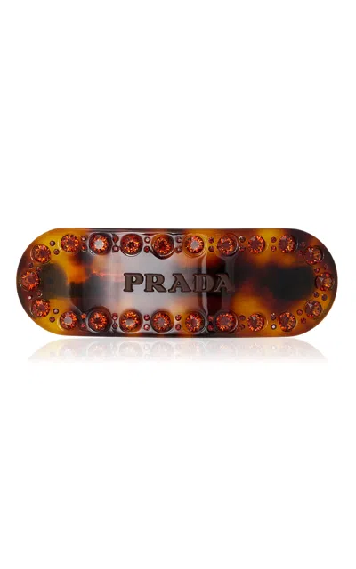 Prada Crystal Tortoiseshell Hair Clip In Honey