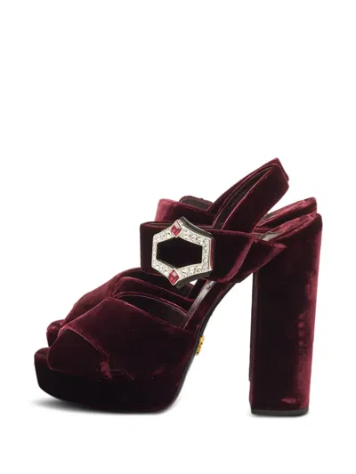 Pre-owned Prada Crystal-buckle Sandals In Red