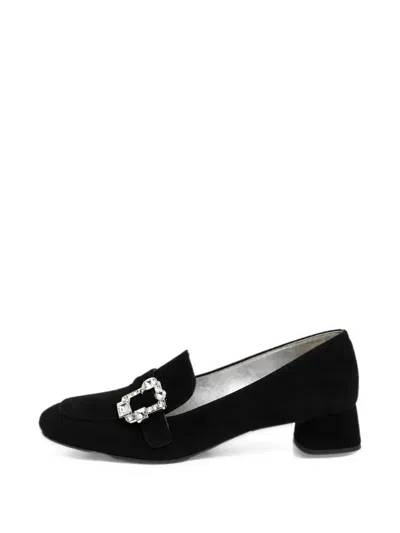 Pre-owned Prada Crystal-buckle Suede Pumps In Black