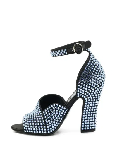 Pre-owned Prada Crystal-embellished Ankle-strap Heeled Sandals In Black