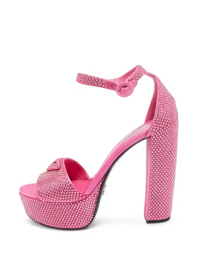 Pre-owned Prada Crystal-embellished Ankle-strap Sandals In Pink