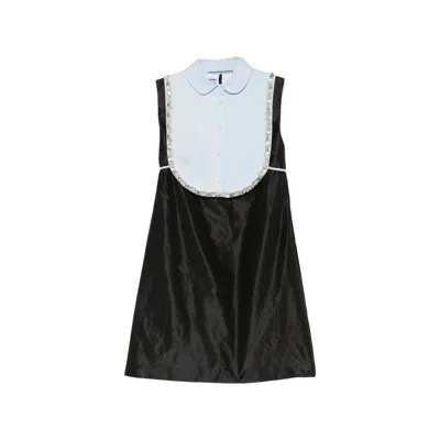 Prada Crystal-embellished Bib-detail Mini Dress In Black