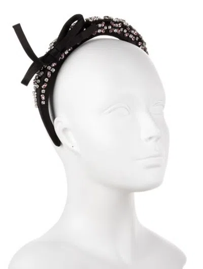 Pre-owned Prada Crystal-embellished Bow Headband In Black