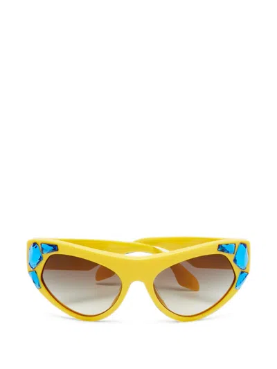 Pre-owned Prada Crystal-embellished Cat-eye Sunglasses In Yellow