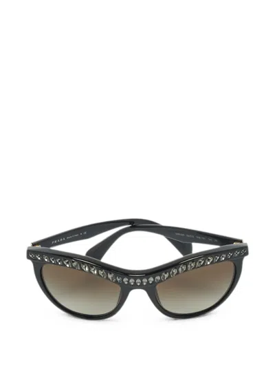 Pre-owned Prada Crystal-embellished Cat-eye-frame Sunglasses In Black