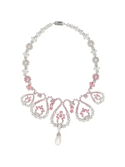 Pre-owned Prada Crystal-embellished Necklace In Silver