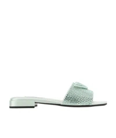 Prada Crystal-embellished Open-toe Mules In Blue