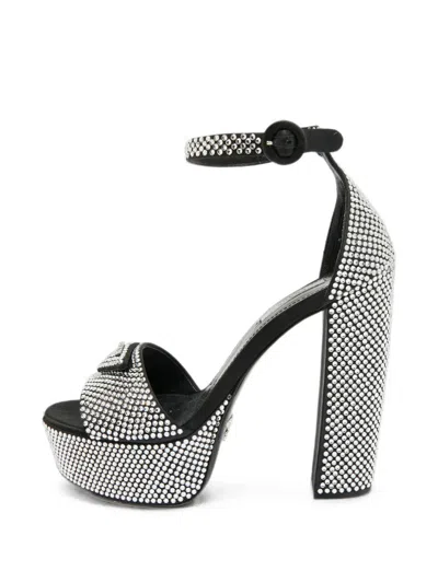 Pre-owned Prada Crystal-embellished Platform Sandals In Silver