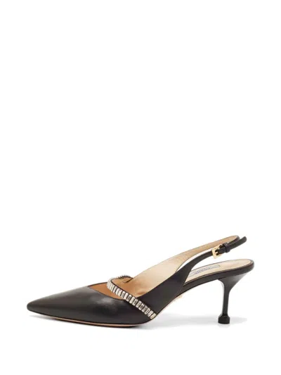Pre-owned Prada Crystal-embellished Pointed-toe Pumps In Black
