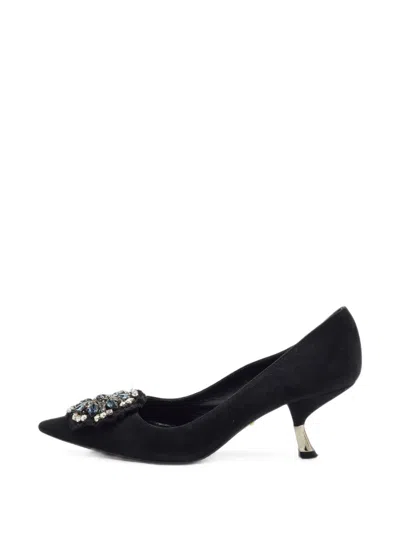Pre-owned Prada Crystal-embellished Pointed-toe Pumps In Black