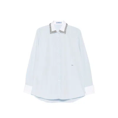 Prada Crystal-embellished Poplin Shirt In Blue