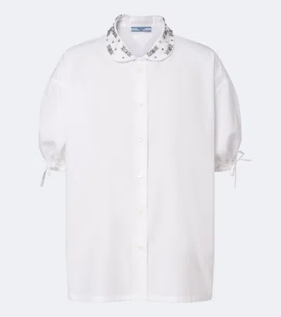 Prada Crystal-embellished Poplin Shirt In White