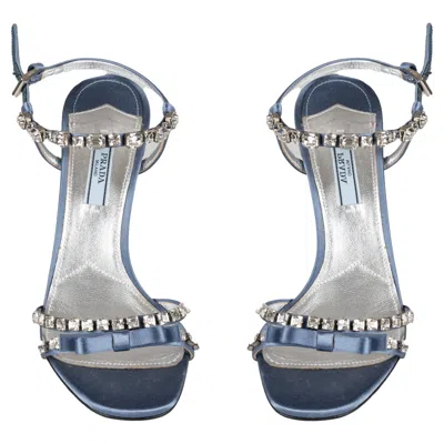 Pre-owned Prada Crystal-embellished Satin Sandals In Gray