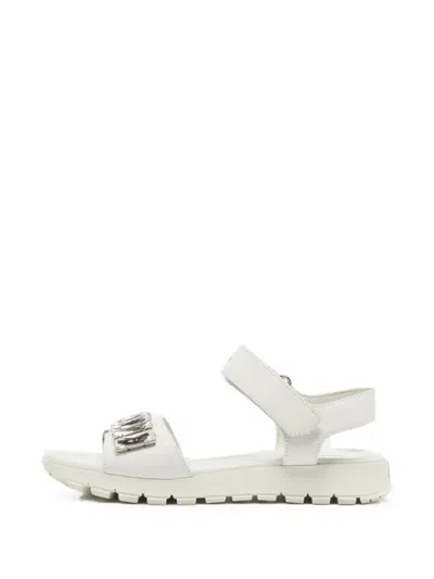 Pre-owned Prada Crystal-embellished Slingback Sandals In White