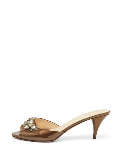 Pre-owned Prada Crystal-embellished Slip-on Heeled Sandals In Brown