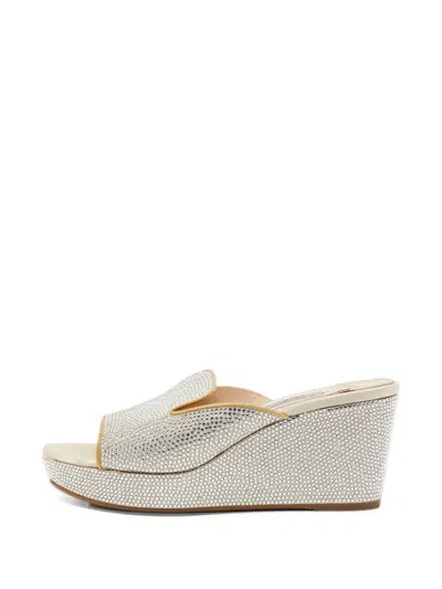 Pre-owned Prada Crystal-embellished Wedge Sandals In Silver