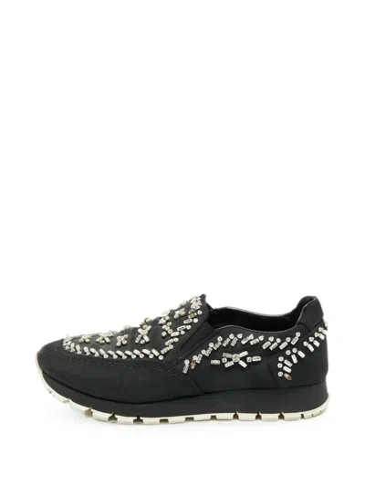 Pre-owned Prada Crystal-embellishment Sneakers In Black
