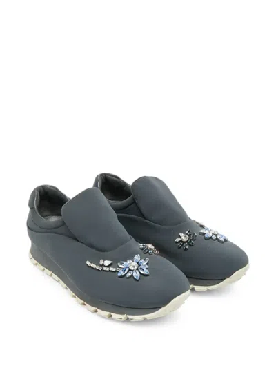 Pre-owned Prada Crystal-embellishment Sneakers In Blue