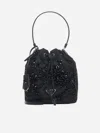 Prada Crystals Re-nylon Mini Bucket Bag In Black