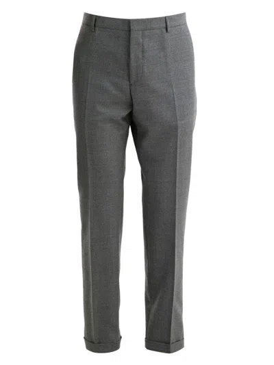 Prada Cuffed-hem Wool Trousers In Gray