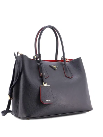 Pre-owned Prada Cuir Double Saffiano Leather Large Tote Bag In Black