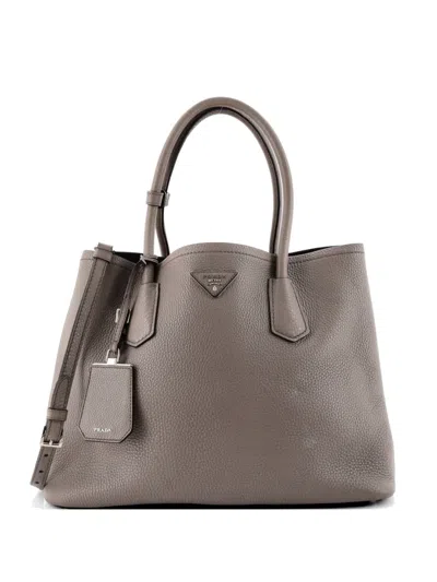 Pre-owned Prada Cuir Double Saffiano Leather Large Tote Bag In Gray
