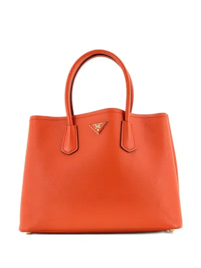Pre-owned Prada Cuir Double Saffiano Leather Large Tote Bag In Orange