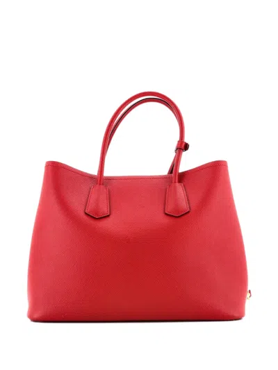Pre-owned Prada Cuir Double Saffiano Leather Large Tote Bag In Red