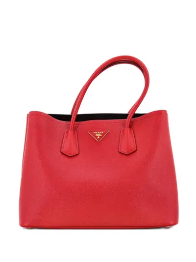 Pre-owned Prada Cuir Double Saffiano Leather Large Tote Bag In Red