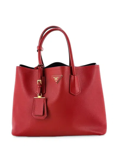 Pre-owned Prada Cuir Double Saffiano Leather Large Tote Bag In Red