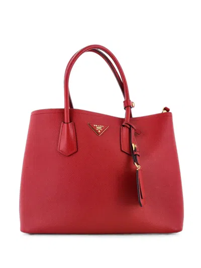 Pre-owned Prada Cuir Double Saffiano Leather Large Tote Bag In Red