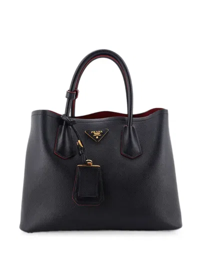 Pre-owned Prada Cuir Double Saffiano Leather Medium Tote Bag In Black