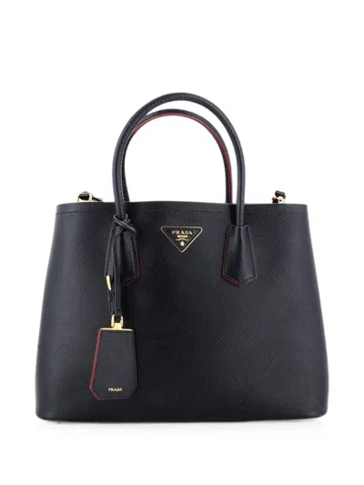 Pre-owned Prada Cuir Double Saffiano Leather Medium Tote Bag In Black