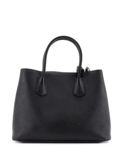 Pre-owned Prada Cuir Double Saffiano Leather Medium Tote Bag In Black