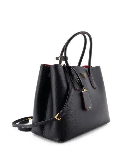 Pre-owned Prada Cuir Double Saffiano Leather Medium Tote Bag In Black