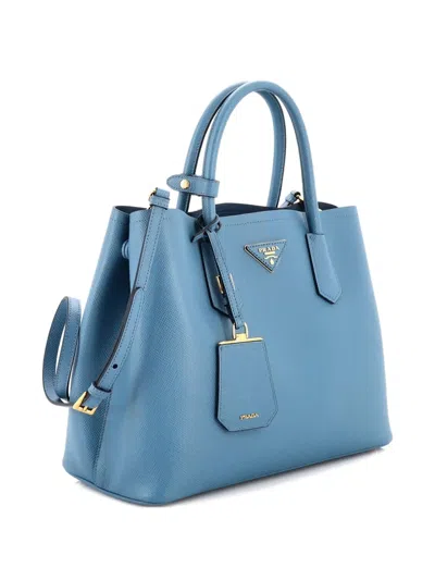 Pre-owned Prada Cuir Double Saffiano Leather Medium Tote Bag In Blue