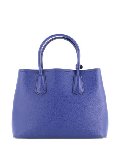 Pre-owned Prada Cuir Double Saffiano Leather Medium Tote Bag In Blue