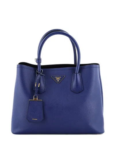 Pre-owned Prada Cuir Double Saffiano Leather Medium Tote Bag In Blue