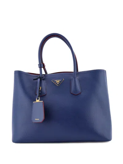 Pre-owned Prada Cuir Double Saffiano Leather Medium Tote Bag In Blue