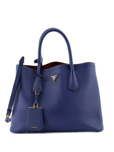 Pre-owned Prada Cuir Double Saffiano Leather Medium Tote Bag In Blue