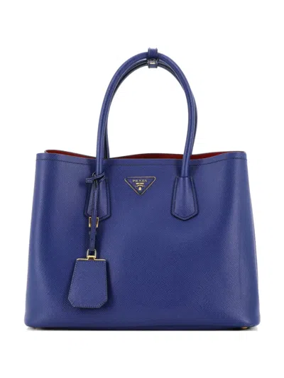 Pre-owned Prada Cuir Double Saffiano Leather Medium Tote Bag In Blue