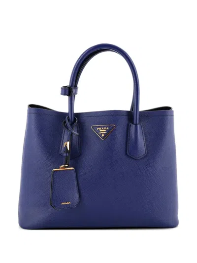 Pre-owned Prada Cuir Double Saffiano Leather Medium Tote Bag In Blue