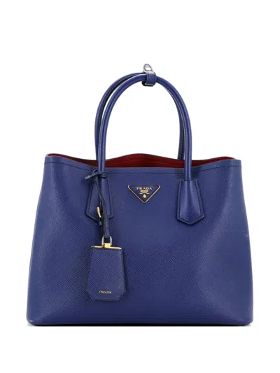 Pre-owned Prada Cuir Double Saffiano Leather Medium Tote Bag In Blue